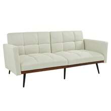 Modern Medieval Sofa In Linen Blend, 146 Cm Wide, Five-Way Adjustable Backrest And Fixed Armrests, Metal Legs - Beige - View 5