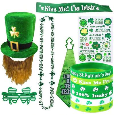 6/12个装圣帕特里克节硅胶手环，绿色三叶草橡胶腕带，适合儿童和成人，圣帕特里克节派对，爱尔兰，春季派对礼品，节日装饰礼物（6种款式）