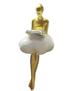 Bộ tượng nàng tiên mây vàng: Tác phẩm điêu khắc bằng nhựa nghệ thuật, trang trí nhà cửa thanh lịch - Màu vàng óng ánh - Các nàng tiên ngồi trên ghế hình mây, một người cầm quả cầu pha lê, người kia đang đọc sách - Trang trí kệ sách và bàn làm việc, làm nổi bật phong cách phòng khách, phòng ngủ, văn phòng. - Nhiều màu - Xem 6