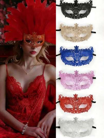 12 PCS / 6 PCS Elegant Venetian Makeup Dance Party Masks, Featuring Pastel-Colored Sequined Half-Face Masks, Suitable For Performers, Role-Playing, Halloween, Carnival Party Decorations, And Festive Costume Props.