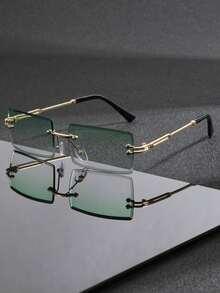 3 Pairs/Set Men's Rectangular Frameless Metal Fashion Glasses, New Stylish Eyeglasses Suitable For Daily Life, Beach Vacation And Outdoor Travel - Multicolor - View 9