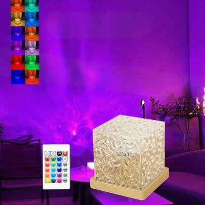 1pc 16-Color Rotating Wave Lamp, Bedroom Bedside Lamp, Living Room Wall Decor, Restaurant/Bar Mood Lighting, Bedroom RGB Remote Control Night Light, Rotating Wave Pattern Design, Suitable For Kids Room, Bedroom, Corridor, Birthday Gift For Friends/Family/Girls, Dynamic Lighting, Rotating Projection, Atmosphere Lighting, Room Decor, Lamp