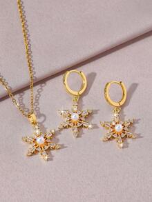 3件套优雅波西米亚风花朵雪花亮片项链耳环套装，精致创意颈链和耳环，适合海滩派对和度假，是送给女性的完美节日礼物。 - 金黃色 - 查看 10