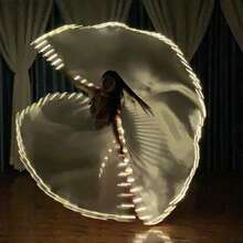 1件成人LED发光肚皮舞翅膀，可用作拍照道具、派对灯光配件，适用于各种节日和表演舞台，360°旋转，带伸缩杆 - 銀色開叉發光翅膀 - 查看 8