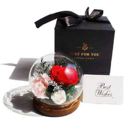 Flores en cúpula de Vidrio con Luces LED, para Día de San Valentín,la Dración del Hogar, Bodas y Celebraciones. Regalo Creativo para Mama, Novia, Cumpleaños y Aniversarios. (Roja),40798329