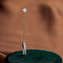 1件装女士单只耳环链 | 双孔链耳环 | 女士立方氧化锆耳环，时尚百搭单排水钻耳钉，流苏个性化耳环 - 銀色 - 查看 4