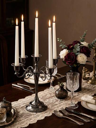 Bohemian Zinc Alloy Candle Holder Set,5-Head Black European Club Style Table Centerpiece, Romantic Home Decor For Living Room, Fireplace, Wedding, Anniversary, Christmas Party, Housewarming Gift, Dining Room & Event Styling