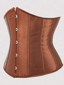 1pc Women's Solid Color Waist Trainer, Adjustable Drawstring Corset Belt, Fashion Versatile - Brown - View 2