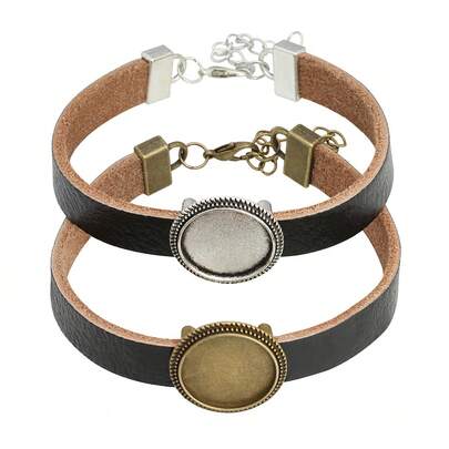 1 pieza Brazalete de cuero genuino en blanco para hacer joyas - Suministros de artesanía hechos a mano de estilo retro ajustables para DIY