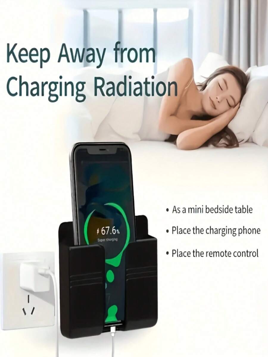 1/2pcs Phone Holder, No-Drill Wall Mount Phone Rack, Storage Rack, Multi-Function Organizer, Phone Charging Stand, Remote Control Storage Box, Suitable For Bedroom, Living Room, Bathroom, Halloween And Christmas Decoration