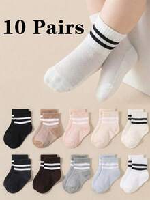 10 Pairs Baby Summer Mesh Double Bar Solid Color Daily Casual Short Socks - Multicolor - View 8