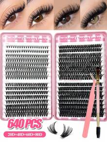 Asiteo 640pcs D Curl Individual Lashes,20D/40D/60D/80D Mixed Lashes,Natural Look Lashes,Soft Fluffy Wispy Clusters Lashes,Eyelashes Extension Kit For Used Daily Makeup,Reusable,Parties,Festivals& Travel & Gifts - D - View 1