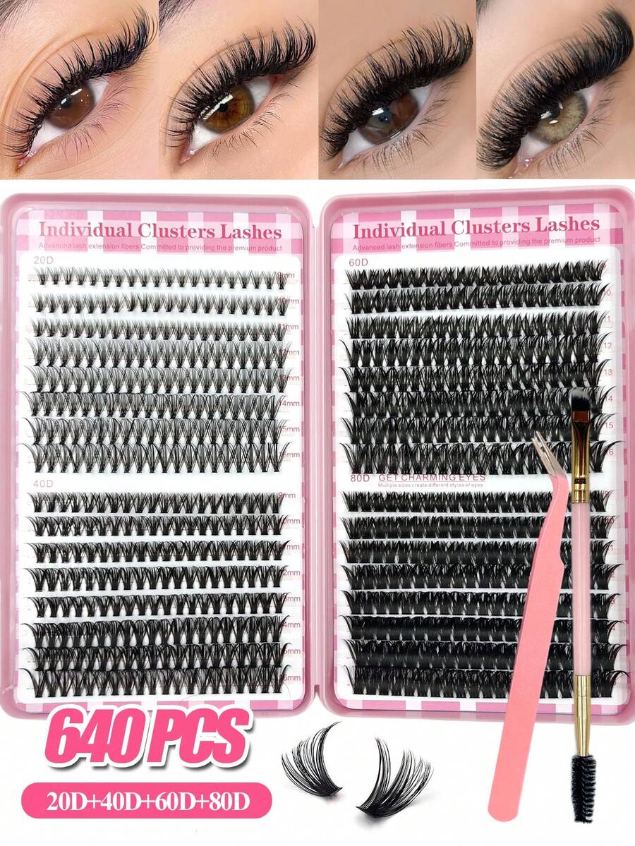 Asiteo 640pcs D Curl Individual Lashes,20D/40D/60D/80D Mixed Lashes,Natural Look Lashes,Soft Fluffy Wispy Clusters Lashes,Eyelashes Extension Kit For Used Daily Makeup,Reusable,Parties,Festivals& Travel & Gifts - D - View 1