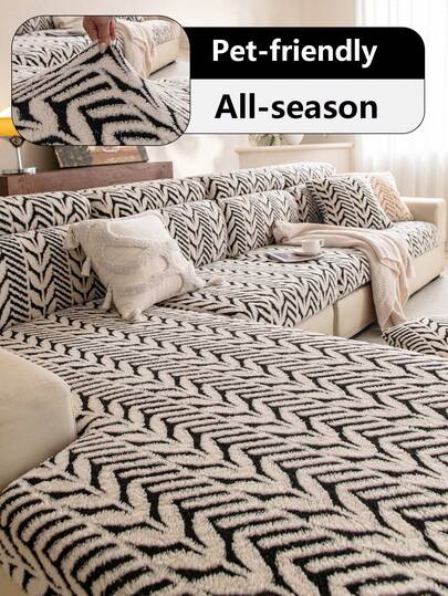 1pc Premium Quilted Sofa Slipcover, 360° Wrap-Around Seat Cushion Cover, Machine Washable, Fade & Shed Resistant, Suitable For All Seasons, Protects Sofa From Cat Scratches