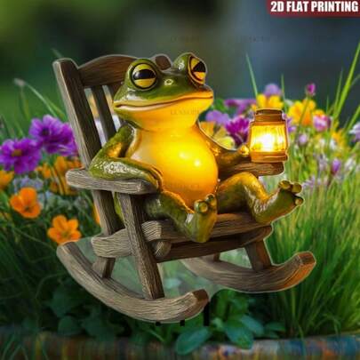 1/2个亚克力青蛙坐在沙发椅和灯笼上，可用于花园花卉装饰，适合户外景观和盆栽植物装饰，园艺爱好者，青蛙花园装饰，2D