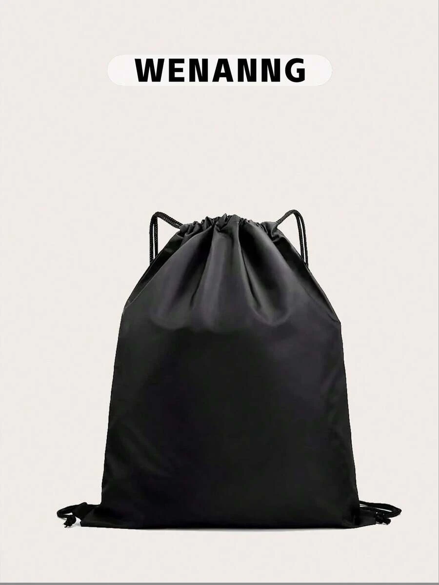 大容量、防水、便携、可折叠黑色抽绳背包运动防水户外旅行，学校书包，大学书包，适合青少年女孩、女士、大学生、男孩和男士，大背包，学校背包，返校包，轻便，经典休闲，非常适合返校、开学第一天、中学、高中、体育场、运动 - 黑色 - 查看 1
