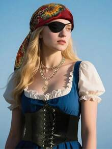 4件套海盗服装配饰套装，包括女士海盗头巾、头巾眼罩、中世纪束身衣、项链、首饰、万圣节嘉年华角色扮演服装配饰 - 彩色 - 查看 3