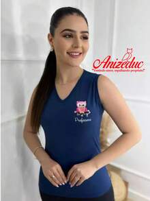 Women's Tank Top, Teacher's Style, Owl Embroidery, Cool Uniform Tank Top - Màu xanh hải quân - Xem 1