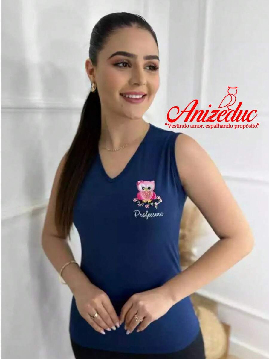 Women's Tank Top, Teacher's Style, Owl Embroidery, Cool Uniform Tank Top - Màu xanh hải quân - Xem 1