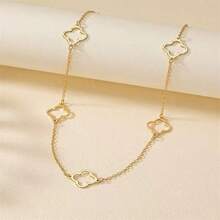 Minimalist Versatile Stainless Steel Hollow Four-Leaf Flower Necklace, Gold Fashion Four-Leaf Flower Pendant Long Sweater Chain - Long Necklace - View 3