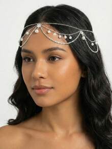 1件银色异域风情头饰发链，优雅仙女女王额饰吊坠，复古新娘风格，发饰 - 銀色 - 查看 9