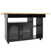 Kitchen Island, Modern Kitchen Island, Kitchen Cabinet, Removable Serving Cart, Sideboard, Wood-Look Dining Cart, Buffet, Multifunctional Dining Table With Storage, Black - 黑色 - 查看 11