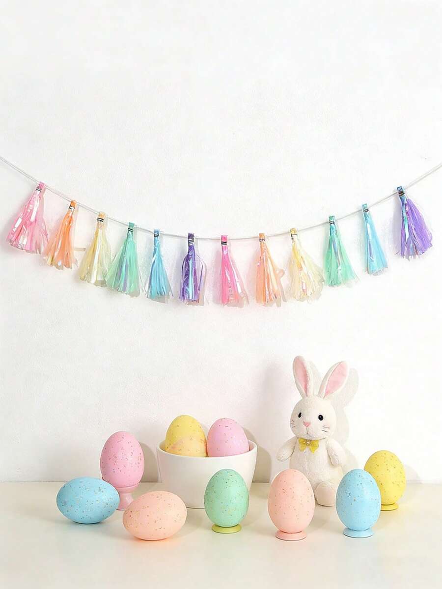 1 Peça Guirlanda de Borlas Macias - Flâmula de Borlas Multicoloridas (12 Borlas de Papel), Sem Necessidade de DIY, Adequada para Aniversário, Chá de Bebê, Cenário de Fotos e Decoração Suave de Festa, Suprimentos para Festa de Páscoa