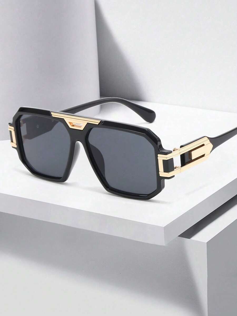 1 副复古几何图案时尚眼镜，适合所有季节，是理想的海滩配饰和街头风格眼镜，可搭配毛衣、夹克、连帽衫、紧身裤和工装裤，非常适合夏季海滩度假、户外活动和旅行。 - 黑色 - 查看 1