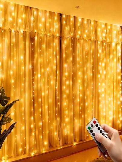 2 piezas Luces de cortina de alambre de cobre con 8 modos, adecuadas para boda, hogar, decoración de dormitorio, luces de cortina alimentadas por USB, decoración navideña, regalo del Día de San Valentín, decoración de Halloween, decoración de fiesta de cumpleaños, iluminación festiva