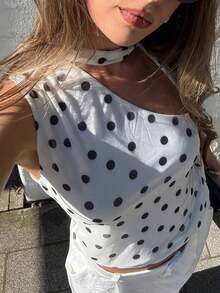 2026 Spring/Summer New Women's Knitted Mesh Polka Dot Asymmetric Shoulder Scarf Elegant Blouse - White - View 4