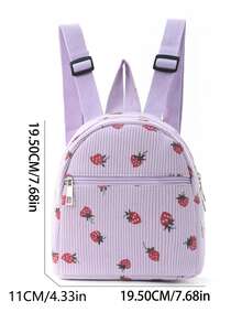 1pc Mini Cute Solid Color Corduroy Children's Backpack, Suitable For Girls, Elementary Students, School, Travel, Holiday Gift - Mauve Purple - View 2
