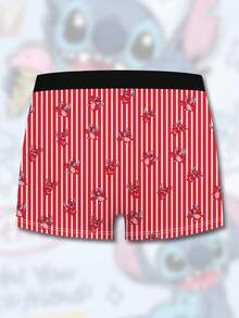 Disney 迪士尼红色条纹史迪奇3D印花男士平角内裤，时尚设计，适合日常穿着和居家休闲。 - 彩色 - 查看 3