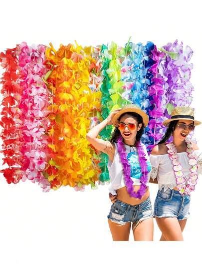 可重复使用的夏威夷花环，夏威夷风格派对装饰，适用于海滩派对、生日派对、夏威夷烧烤聚会和万圣节