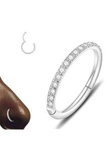 钛金属防过敏耳环、鼻环、唇环，适用于耳软骨、耳屏、耳垂、耳廓、耳甲腔等穿孔部位，镶嵌5A级立方氧化锆，尺寸6毫米/8毫米/10毫米 - 金色/银色 - 環形穿刺 - 查看 3