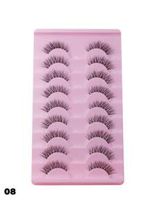 9对透明带猫眼假睫毛，短款柔软3D貂毛睫毛，自然妆容，条状假睫毛 - 黑色 - 查看 15