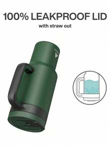 Meoky Bình nước bằng thép không gỉ 40oz có tay cầm, cốc cà phê du lịch cách nhiệt bằng thép không gỉ với ống hút 2 trong 1 và nắp chống rò rỉ, có thể rửa bằng máy rửa chén, dùng được cho cả đồ uống nóng và lạnh, hoàn hảo cho giá đỡ cốc trên ô tô, nhà, văn phòng, du lịch, hoạt động ngoài trời và làm quà tặng. - xanh quân đội - Xem 4