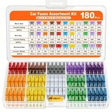 180pcs Automotive Fuse Assortment Kit | 60pcs Mini Fuses + 60pcs Standard Fuses + 60pcs Micro Blade Fuses + 1pc Fuse Puller - Total 11 Sizes: 2A, 3A, 5A, 7.5A, 10A, 15A, 20A, 25A, 30A, 35A, 40A - Multicolor - View 2