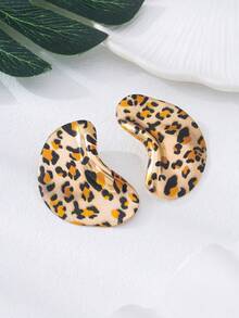 1对不对称豹纹耳环，女士礼物 - 金黃色 - 查看 5