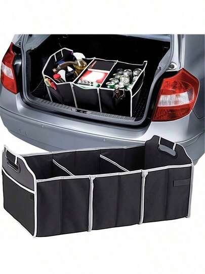 1 Piece Universal Car Trunk Organizer, Portable Foldable Waterproof Car Storage Bag With 3 Compartments For SUV, Truck, Van, Sedan, Christmas Gift