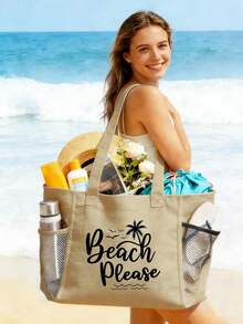 1/2/3件装大容量帆布沙滩包，带拉链小袋，女士夏季度假单肩包，可重复使用购物袋，带口袋，轻便旅行手提包，适合沙滩、游泳、野餐、日常使用，清新海岸风，适合送给女孩、妈妈、朋友，生日、母亲节、夏季假期礼物 - 彩色 - 查看 5