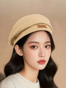 1顶女士贝雷帽，防风贝雷帽，时尚画家帽，可调节可爱超大贝雷帽，适合春秋季佩戴 - 彩色 - 查看 5