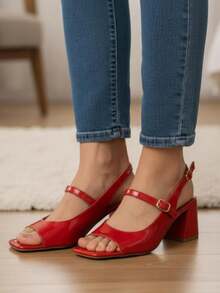 Bellamore Women's Patent Leather Sandal With A Medium Heel (7.5 Cm), Comfortable, Elegant, Casual, And Dressy. Available In , Black, Marsala, Red, And Nude. - 紅色 - 查看 1