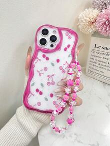 奶油质感透明彩绘卡通手机壳，带链条，兼容 14、14 Pro、14 Pro Max、13、13 Pro、13 Pro Max、11、11 Pro Max、12、12 Pro、12 Pro Max、XR、XS、15、15 Pro、15 Pro Max、16、16 Pro、16 Pro Max、17、17 Pro、17 Air、17 Pro Max、Galaxy S24、A04、A12、A13、A14、A23、A24、A32、A33、A51、A52、A53、A54、A72、S20 FE、Redmi 9、Redmi 9A，防震手机壳 - 彩色 - 查看 3