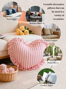 1pc Heart Pattern Decorative Throw Pillow, Single-Sided Print With Ruffle Trim, Romantic French Style, Suitable For Living Room, Bedroom, Dorm, Sofa Decor, Couple Gift, Machine Washable, Oeko-Tex Certified - Multicolor - View 5
