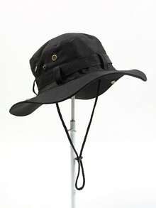 1顶男士户外探险宽檐遮阳帽，经典丛林帽，带金属纽扣装饰，防紫外线夏季帽，适合徒步、露营、钓鱼 - 1Pc - 查看 1