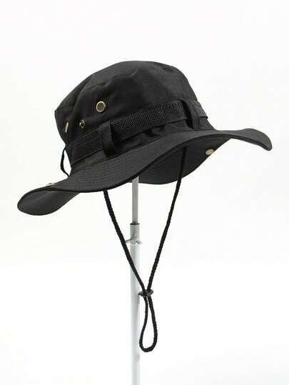 1顶男士户外探险宽檐遮阳帽，经典丛林帽，带金属纽扣装饰，防紫外线夏季帽，适合徒步、露营、钓鱼