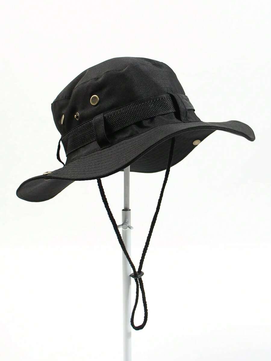 1顶男士户外探险宽檐遮阳帽，经典丛林帽，带金属纽扣装饰，防紫外线夏季帽，适合徒步、露营、钓鱼 - 1Pc - 查看 1