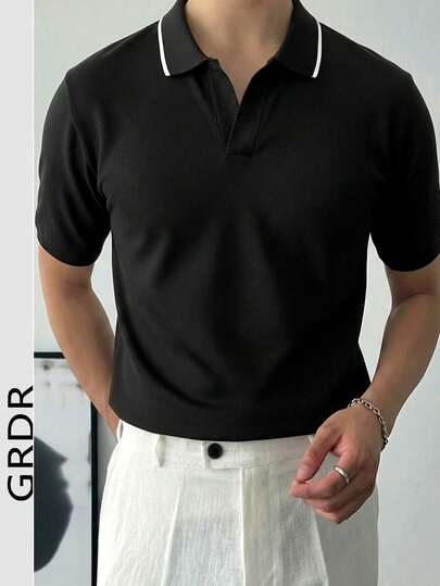  Camisa Polo de Manga Curta Versátil e Casual de Verão Moderna para Homens GRDR