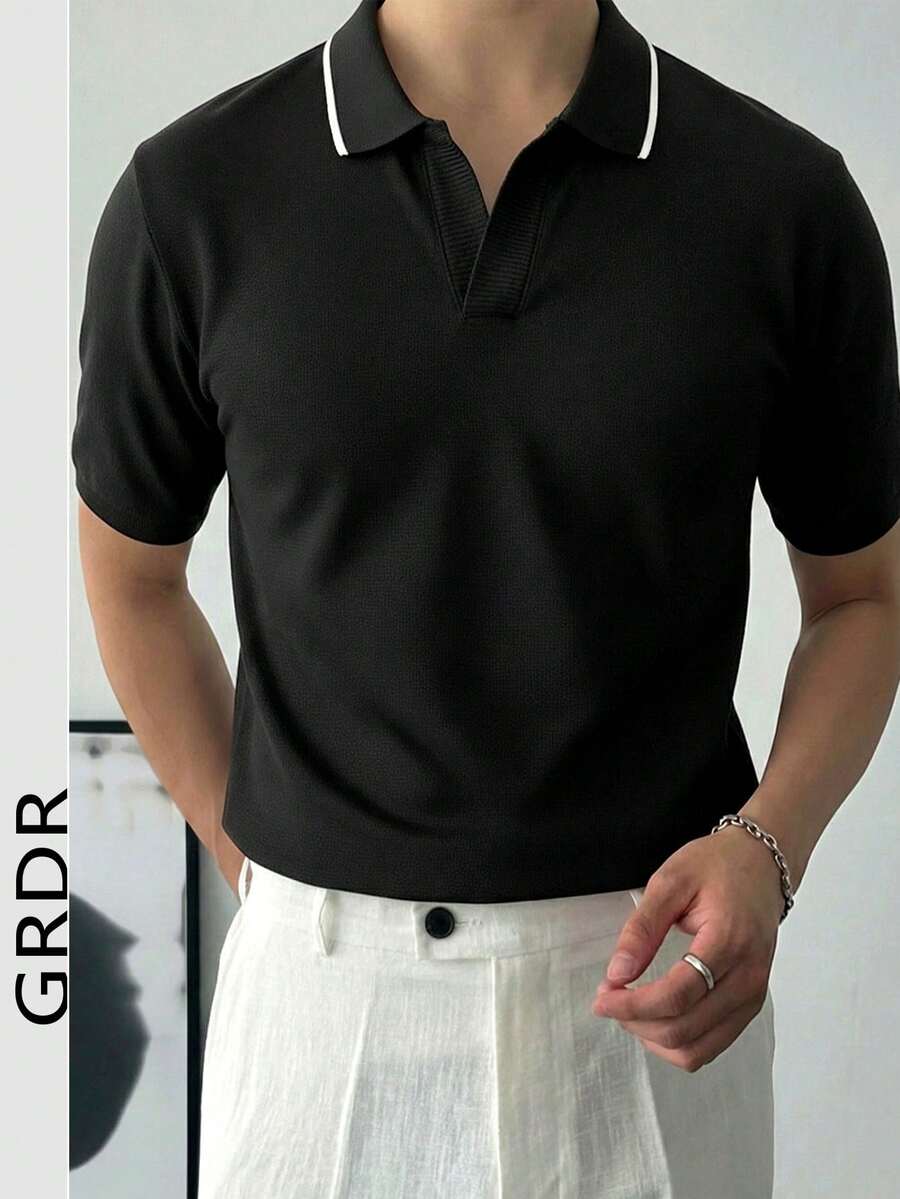 GRDR 男士夏季新款户外休闲时尚百搭短袖 Polo 衫 - 黑色 - 查看 1