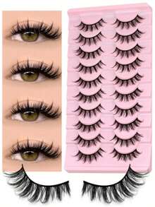 Cartoon Style Natural Cat Eye False Eyelashes, Thick Crossed Mink False Eyelashes, Anime False Eyelashes, Lengthening Makeup Tools For Party & Travel (MSC14) Strip Eyelashes, Eyelashes, False Eyelashes - Black - View 1